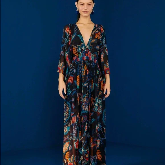 FARM Rio | Dresses | Farm Rio Black Sunset Tapestry Kaftan Dres S | Poshmark